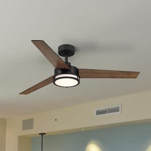Cassini 52 in. Smart Indoor/Covered Outdoor Matte Black Modern Adjustable White and RGB Ceiling Fan Light with Remote