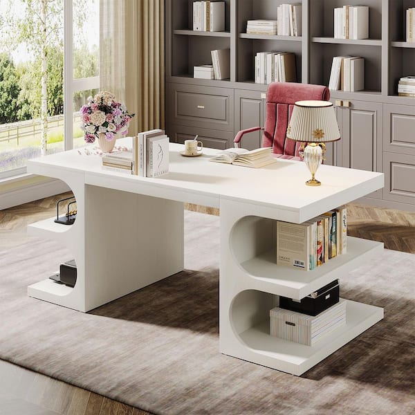 Moronia 63 in. Rectangle White Wood Executive Desk with Spacious Desktop, Large Home Office Desk