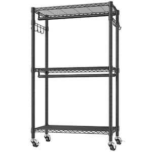 Black Metal Garment Clothes Rack with Wheels 29.5 in. W x 76.8 in. H