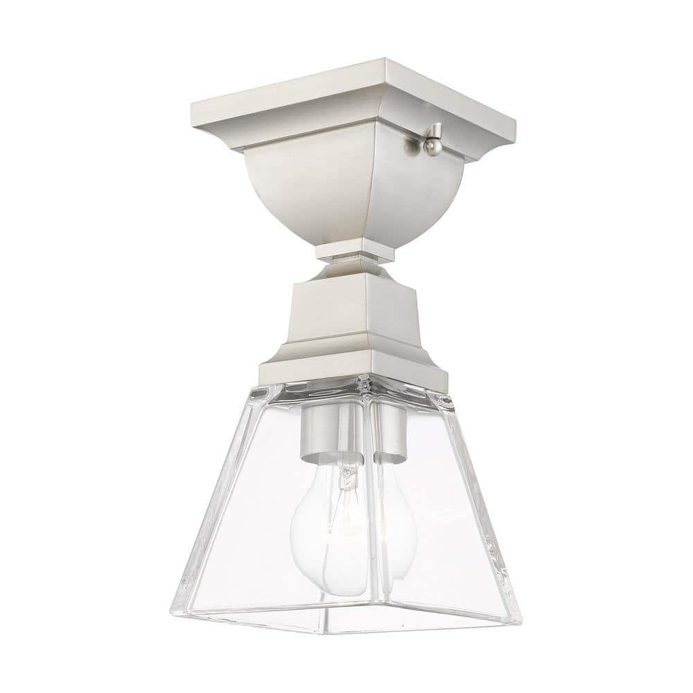Brushed Nickel Clear Glass Indoor/Outdoor Flush Mount Light