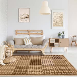 Natte Beige 4 ft. x 6 ft. Abstract Checkered Geometric Indoor Area Rug