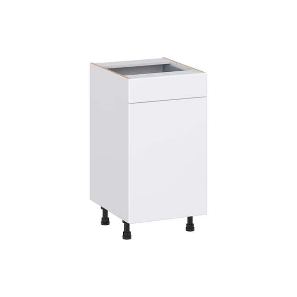 J COLLECTION Timberline 18 in. W x 21 in. D x 34.5 in. H Assembled Slab Bath Base Kitchen Cabinet in Bright White with 1-Drawer