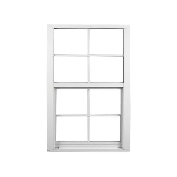 Ply Gem 52.375 in. x 49.875 in. 400 Series White Aluminum Single Hung Window with Grilles & LE Glass, Block 34, Screen Included