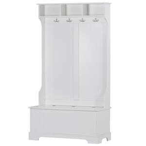 3-in-1 70.80 in.White Design Hall Tree Coat Hanger Entryway Bench Storage Bench with 4 Hooks and Hinged Lid