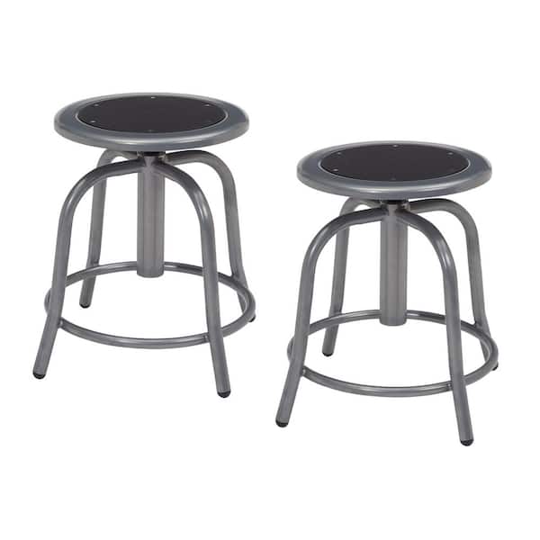 National Public Seating 18 in. to 25 in. Height Black Seat and Grey Frame Adjustable Swivel Stool (2-Pack)