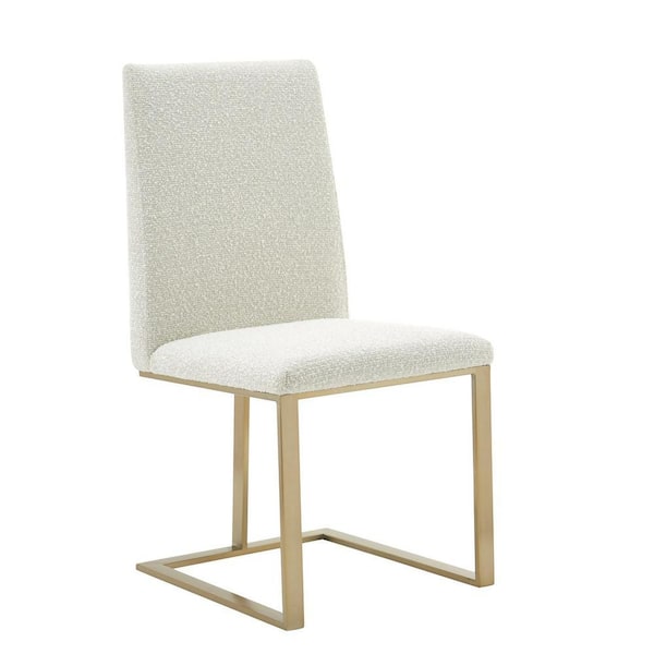 Frankie Off-White Fabric and Antique Brass Dining Chair