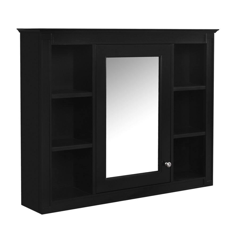35 in. W x 28 in. H Rectangular Black Wall-Mount Medicine Cabinet with Mirror and 6 Open Shelves price history on PriceWatchPro