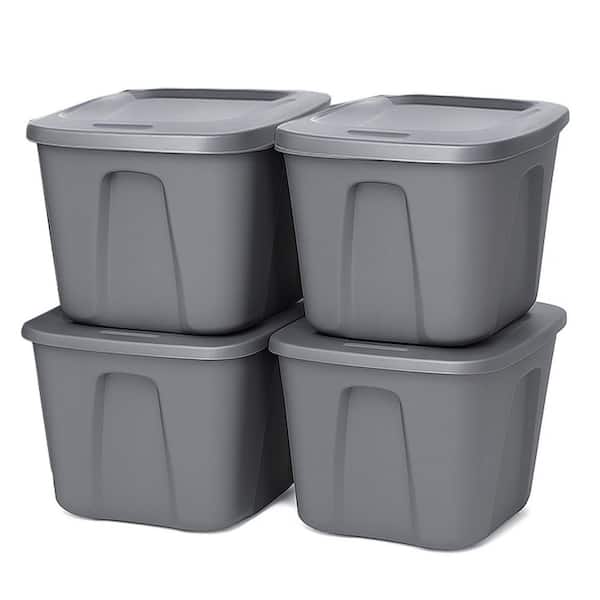 10 Gallon Heavy Duty Plastic Storage Container Titanium Silver (4 Pack)