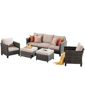New Vultros Gray 5-Piece Wicker Outdoor Patio Conversation Seating Set with Beige Cushions