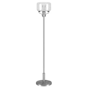 62 in Silver Nickel Novelty Standard Floor Lamp With Clear Seeded Glass Globe Shade