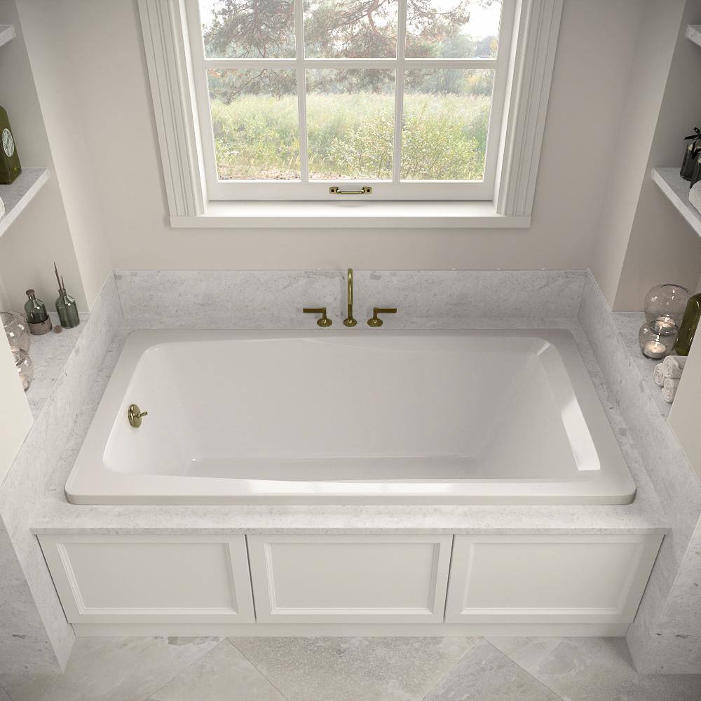 66'' Glossy White Acrylic Soaking Drop-In Bathtub with Polished Brass Drain