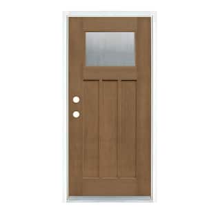 36 in. x 80 in. Medium Oak Right-Hand Inswing Water Wave Classic Craftsman Stained Fiberglass Prehung Front Door