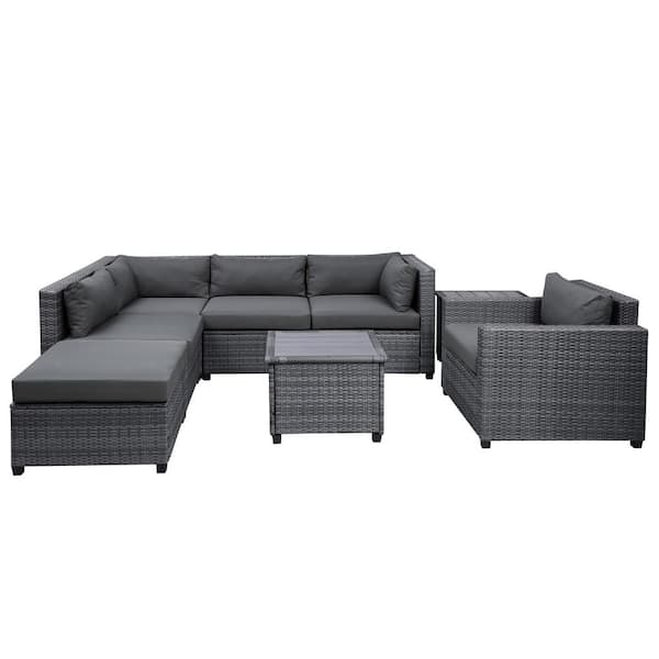 FORCLOVER 8-Piece Wicker Outdoor Sectional Set with Gray Cushions UST ...