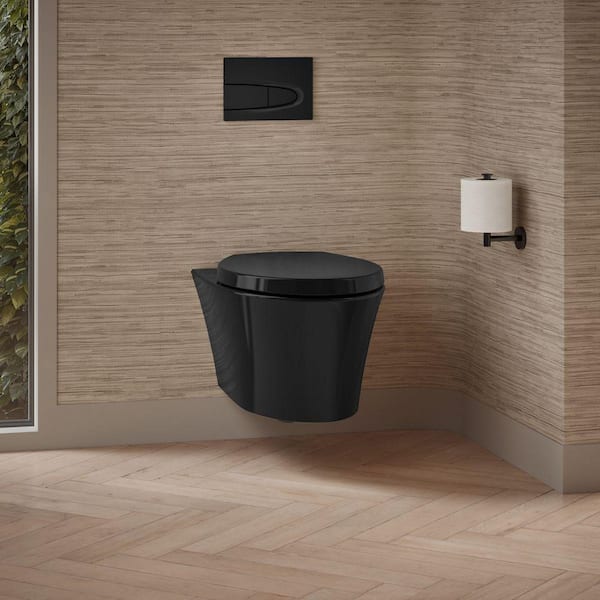 Veil Wall-Hung Single Flush 1-Piece 1.0 GPF Dual Flush Elongated Toilet in. Black Black, Seat Included