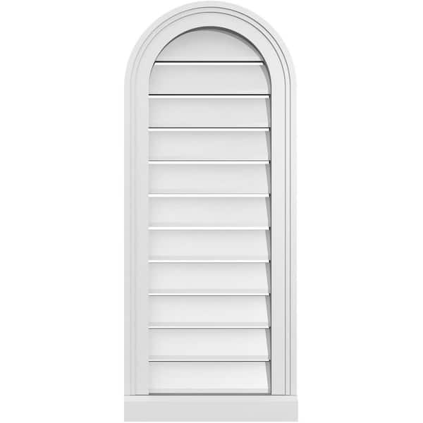 Ekena Millwork 14 in. x 34 in. Round Top White PVC Paintable Gable Louver Vent Functional