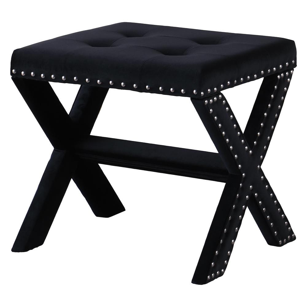 Best Master Furniture Medraut Black Velvet Accent Bench 19 in. x 17 in