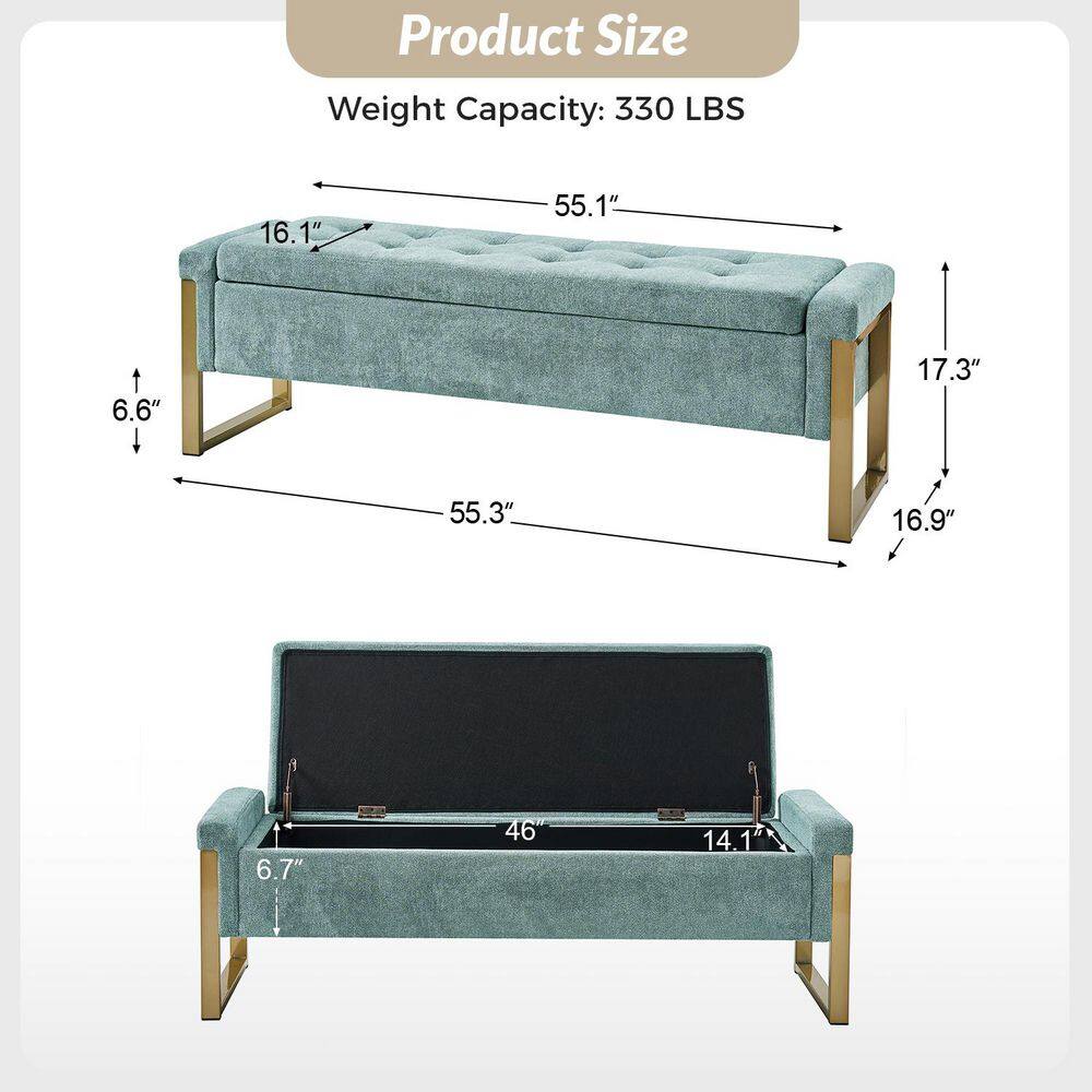 Alina Modern Upholstered Flip Top Storage Bench with Metal Legs-BEIGE - thumbnail 7