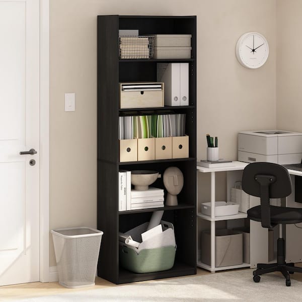 Furinno GEHRY 71.42 in. Tall Darkwood Wood 5-Shelf Bookcase