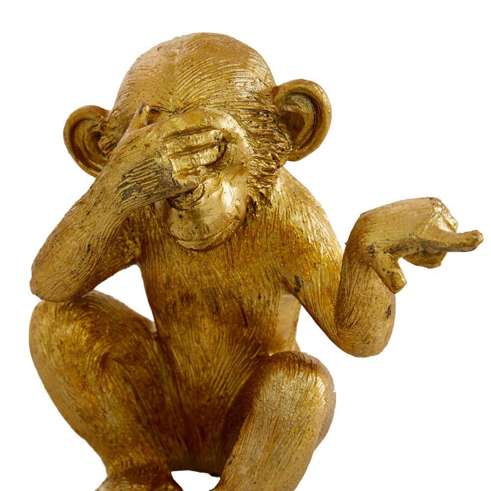 Gold Polystone See No Evil Monkey Sculpture Set of 3