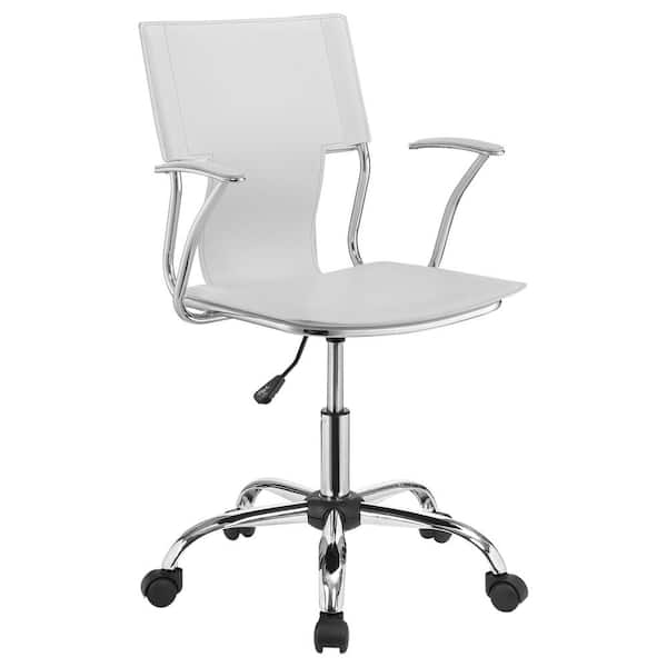 Coaster Himari Faux Leather Adjustable Height Office Chair in White and Chrome with Arms