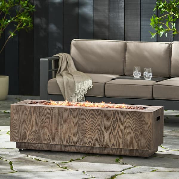 ToolCat 48 in. 50,000-BTU Rectangular Iron  Outdoor Patio Fire Pit Table in Brown Wood
