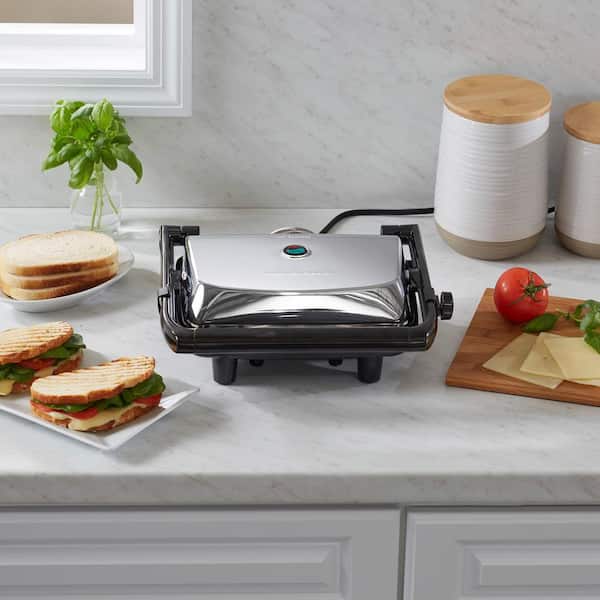 Hamilton Beach 1400-Watt Silver Panini Press with Non-Stick