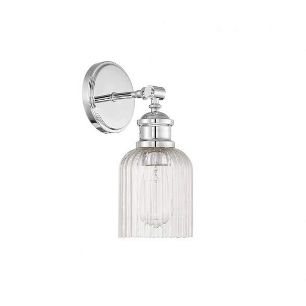 Chrome Ribbed Glass Shade 1-Light Wall Sconce