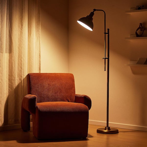 65 in. Adjustable Antique Brass 1-Light Industrial Pharmacy Task Floor Lamp for Living Room with Swivel Metal Shade
