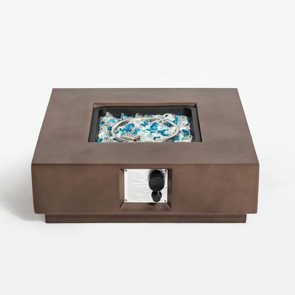 Cesicia 27.6 in. Brown Concrete Square Outdoor Gas Fire Pit Table