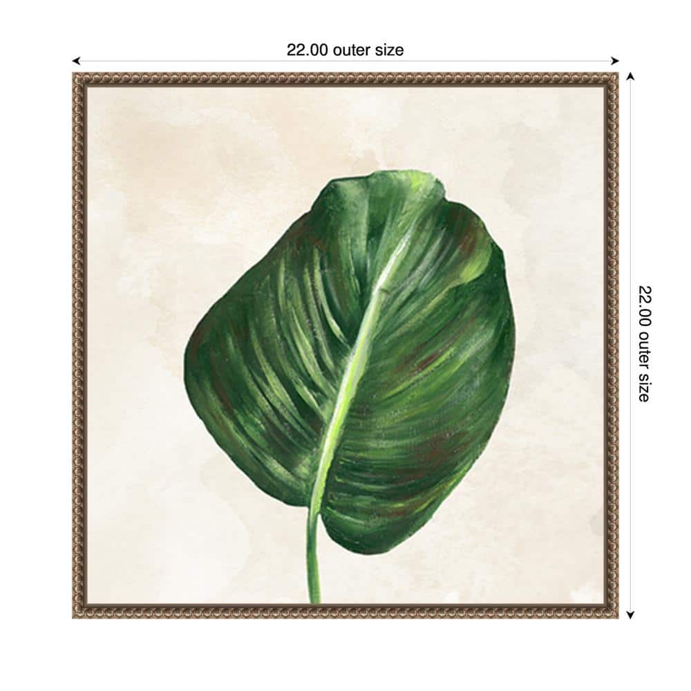 Tropical Leaves I Green Leaf Canvas Wall Art with Bronze Frame