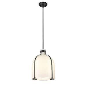 Pearson 12.25 in. 1-Light Matte Black Pendant Light with White Opal Glass Shade