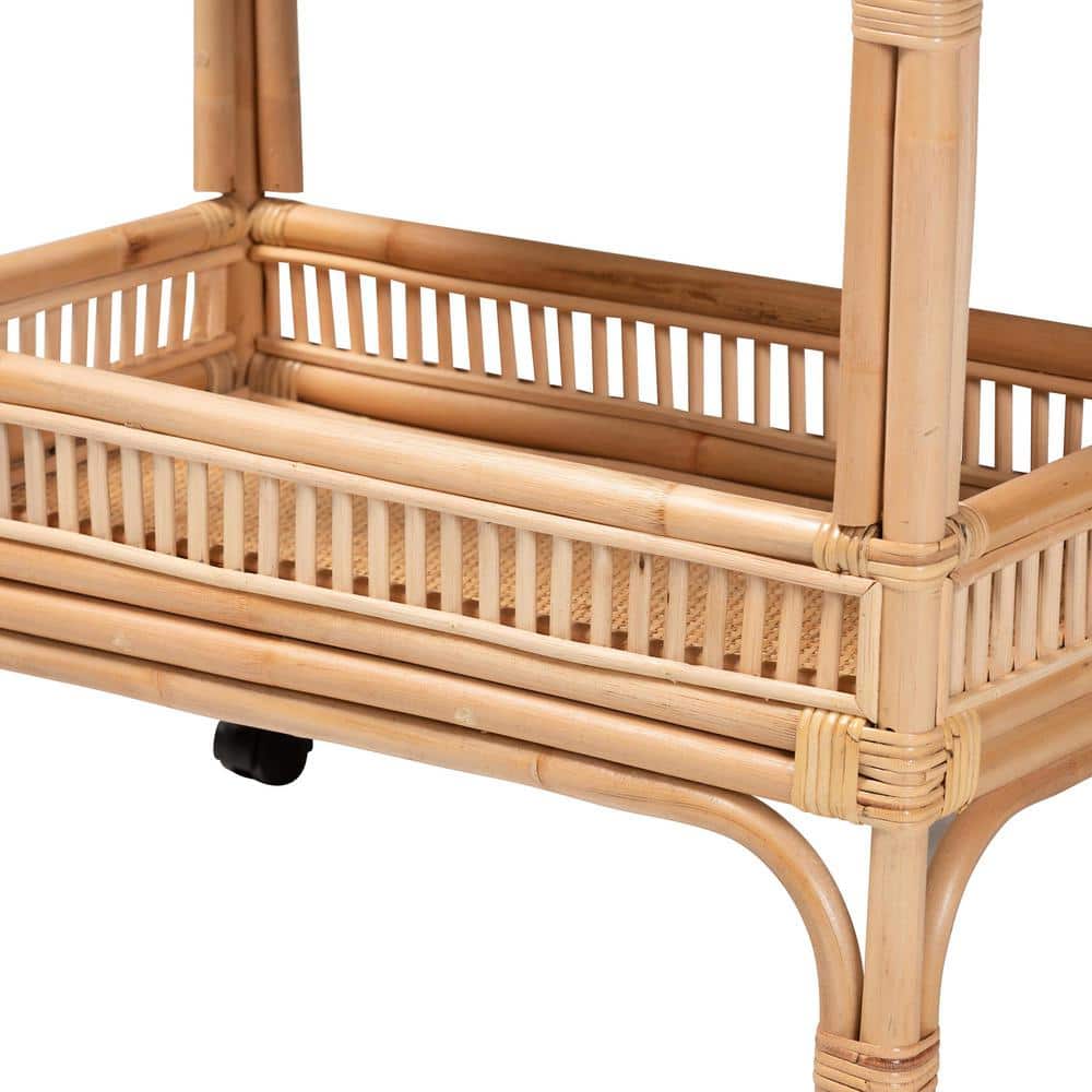 Natural Nude Rattan Rectangular Beverage Cart with Storage