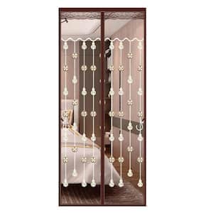 39 in. x 83 in. Brown Plastic Magnetic Screen Door with Embroidery Pattern Bi-Parting