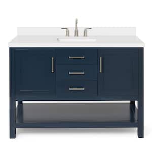 Bayhill 49 in. W x 22 in. D x 36 in. H Bath Vanity in Midnight Blue with Pure Pure White Quartz Top