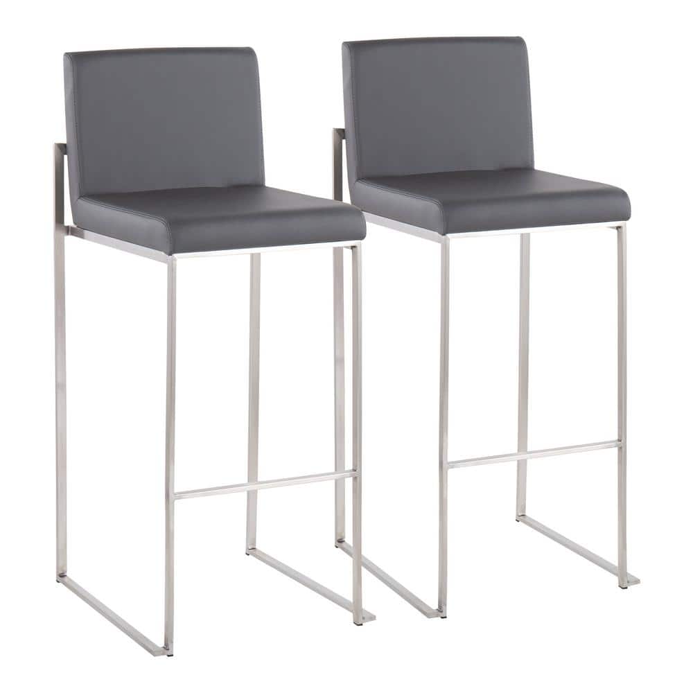 Fuji 26'' Adjustable Stainless Steel and Grey Faux Leather Bar Stool