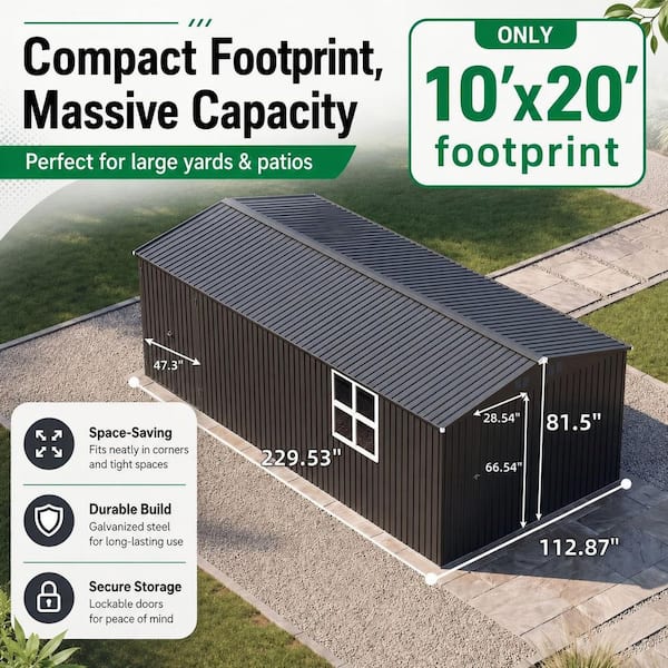 10 ft. W x 20 ft. D Outdoor Metal Shed Ventilated Storage Shed with Windows and Lockable Doors (200 sq. ft.)