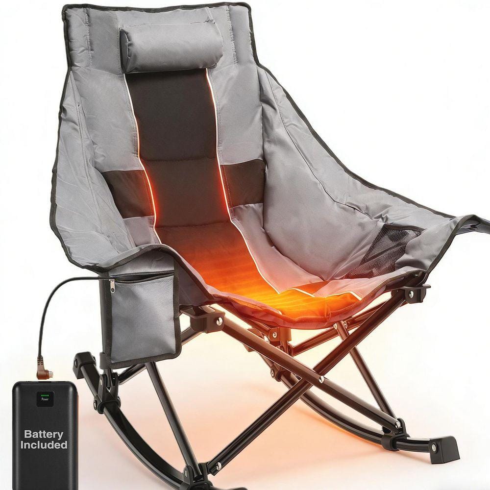 SEEUTEK Grey and Black Oversized Heated Rocking Camping Chair
