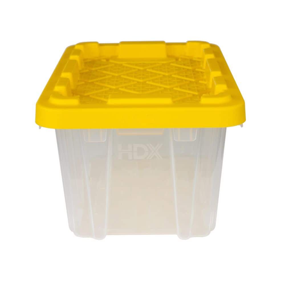 Hdx 6 5 qt tough storage tote in clear with yellow lid 999 6qt c hdx