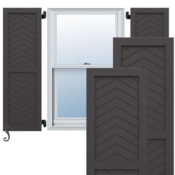 Ekena Millwork EnduraCore Two Panel Chevron Modern Style 12-in W x 76-in H Raised Panel Composite Shutters Pair in Shadow Mountain