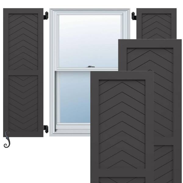 Ekena Millwork EnduraCore Two Panel Chevron Modern Style 18-in W x 53-in H Raised Panel Composite Shutters Pair in Shadow Mountain