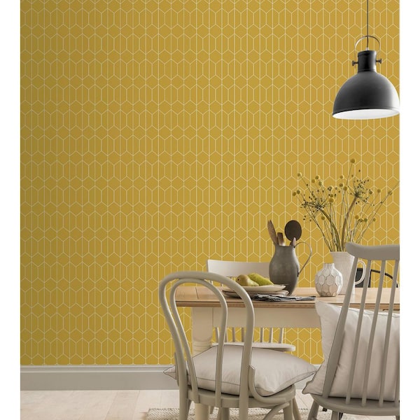 Orson Yellow Trellis Wallpaper Sample