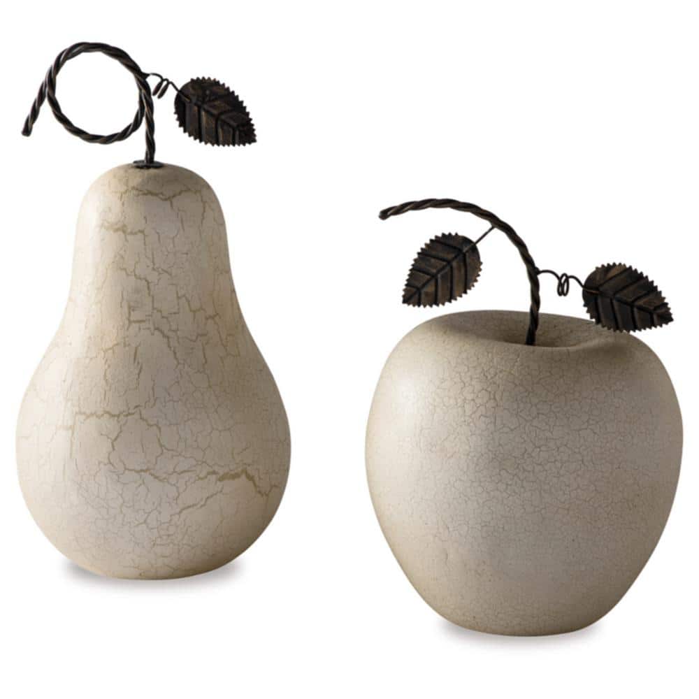 Antique White Metal Apple and Pear Sculpture Set