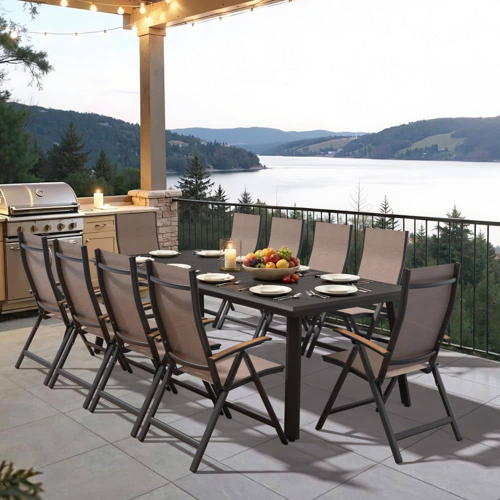 11-Piece 94 in. Rectangular Aluminum Patio Outdoor Dining Set with Adjustable Folding Chairs in Espresso price history on PriceWatchPro