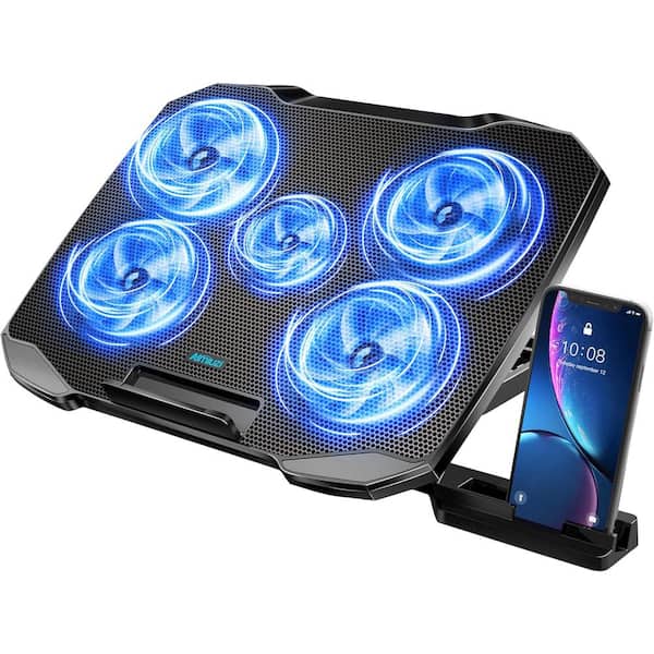 Ahfiwaso 12 in. -15.6 in. Laptop Cooling Pad Stand Fan with 5 Angle Adjustable Cooling Stand Pad and 5-Quiet Fans in Black