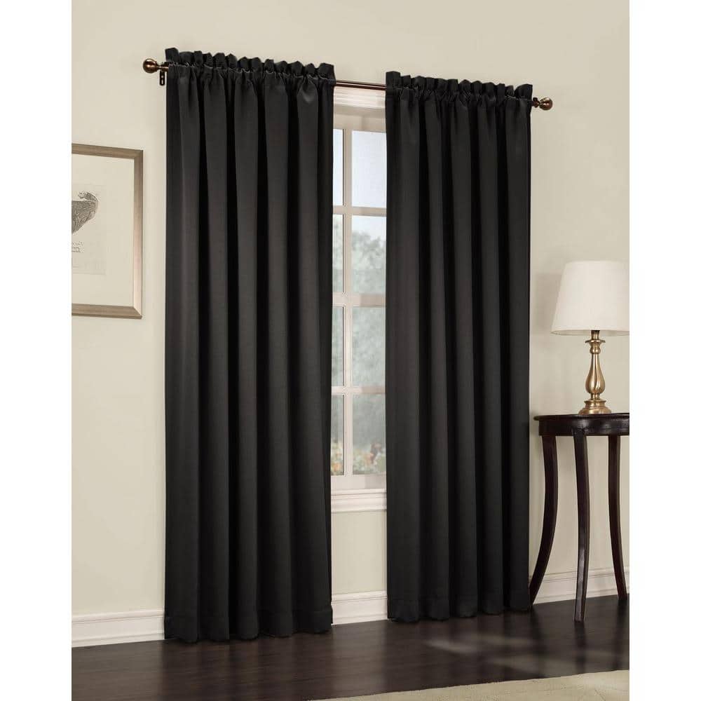 Black Polyester Room Darkening Rod Pocket Curtain Panel 54" x 63"