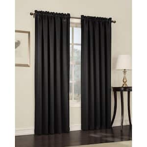 Black Solid Rod Pocket Room Darkening Curtain - 54 in. W x 63 in. L