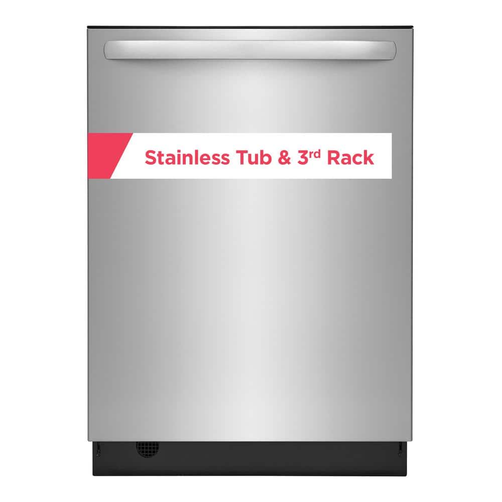 Frigidaire 24 In. in. Top Control Built-In Tall Tub Dishwasher in Stainless Steel with 5-Cycles, 49 dBA, Silver
