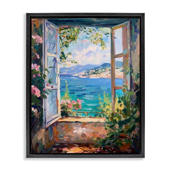 Stupell Industries Window Sea View by LSR Design Studio Black Floater Frame Nature Graphic Art Print 21 in. x 17 in.