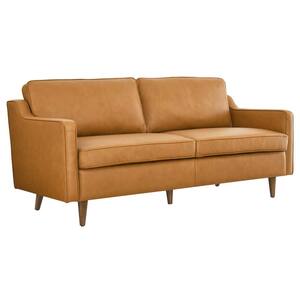 Impart 70.5 in. W Square Arm Genuine Leather Modern Straight Sofa in Tan (Seats 2)