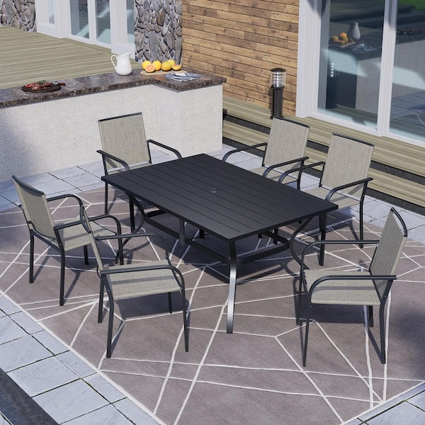 Anmutig 7-Piece Metal Patio Dining Set with Six Stackable Chairs